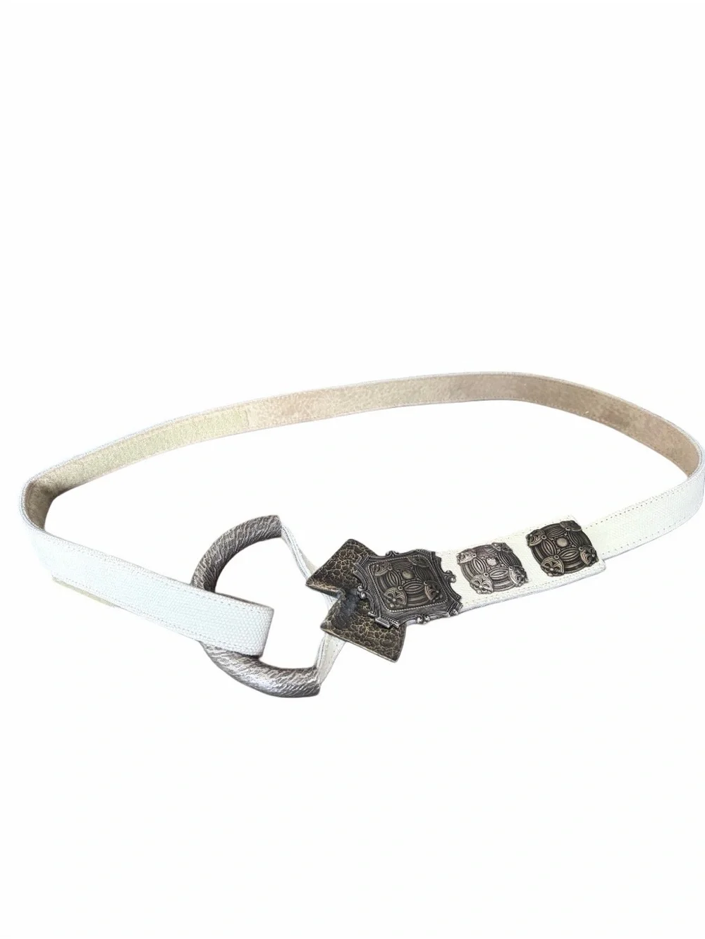 Belts Set of Three Adjustable Faux Leather Metal Accent Waist Belts Brown Cream